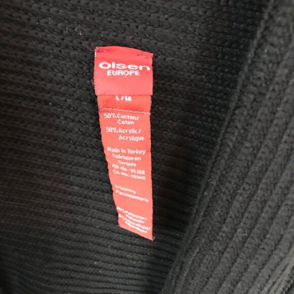 Olsen Open Cotton Leather Faux Cardigan Jacket Sweater Buckle Knit Ribbed Knit L - Picture 5 of 13